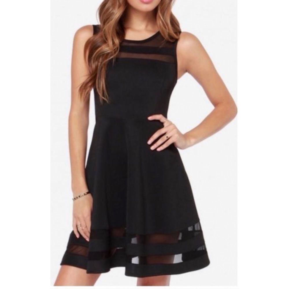 Lulus Sheer Determination Black Mesh Skater Dress